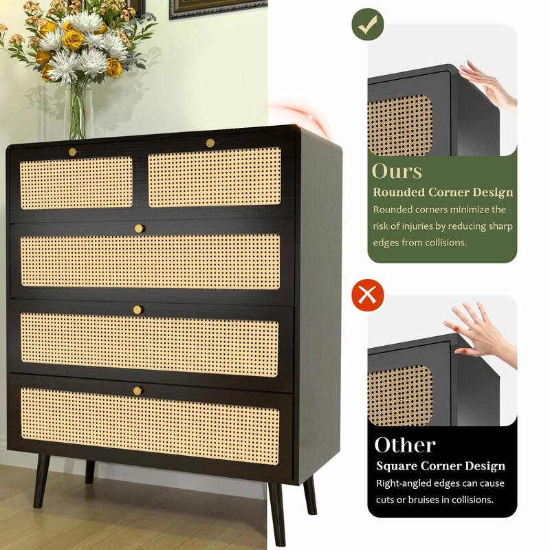 Rattan 4-Drawer Dresser with Metal Handles