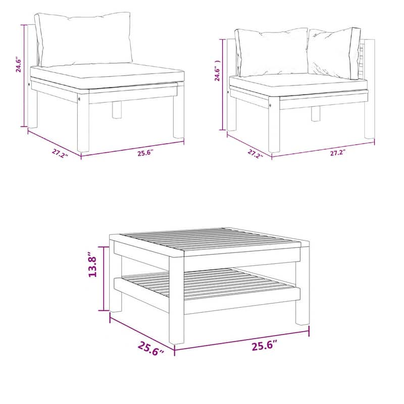 Lina 5pc Outdoor Modular Sofa and Coffee Table Set, Brown Acacia Wood