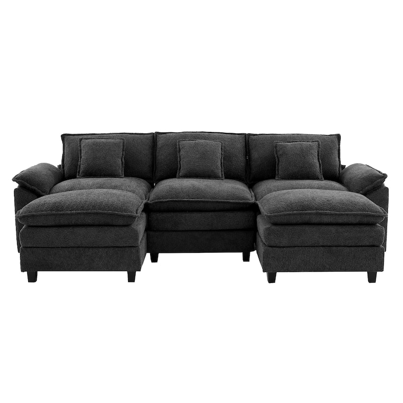 Modular Chenille Sectional Sofa with Ottomans, Deep Seat, Wide Padded Armrests, 2-Seat / 3-Seat / 4-Seat Options