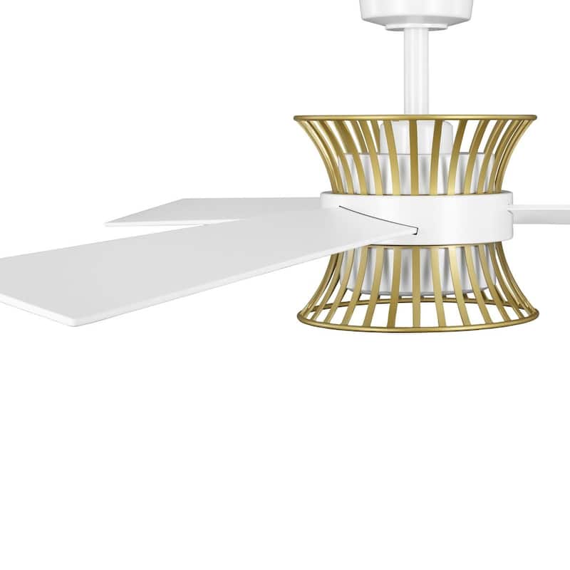 Bisbee Collection 55-in Three-Blade Matte White Global Ceiling Fan with Brushed Gold Accent - 55.3125 in x 55.3125 in x 14.75 in