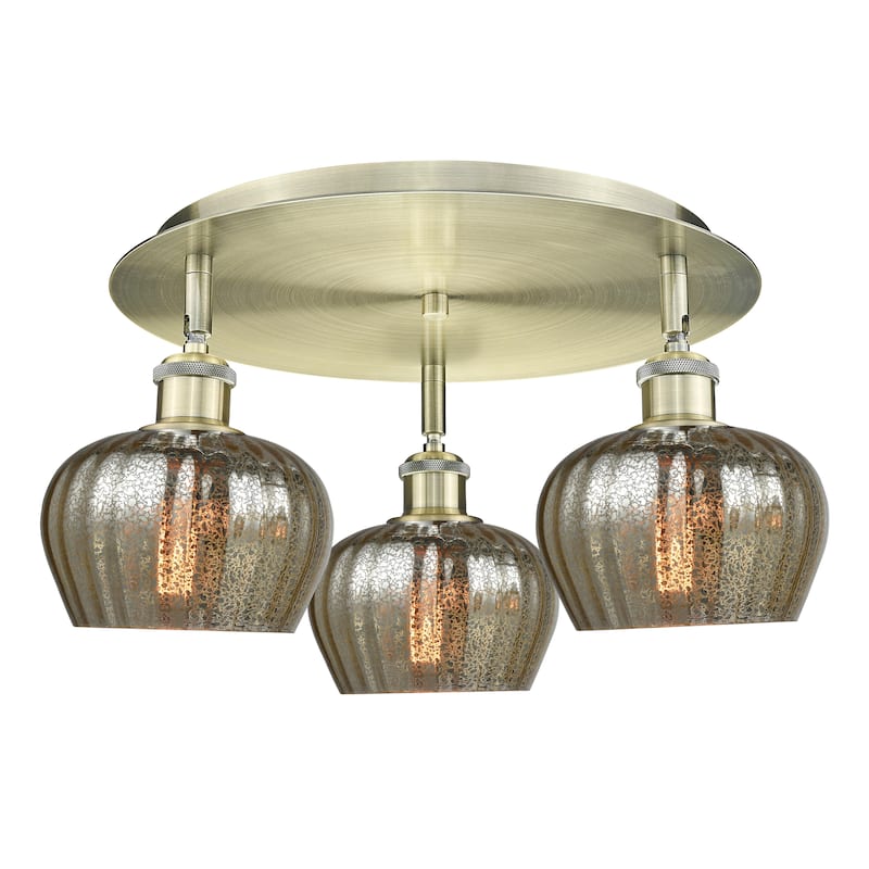 Innovations Lighting Fenton - 3 Light 18" Flush Mount - Antique Brass/Mercury