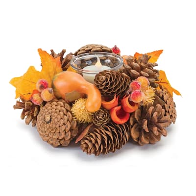 Pinecone Fall Harvest Votive Candle Holders 8.25" Multi-Color Set of 6