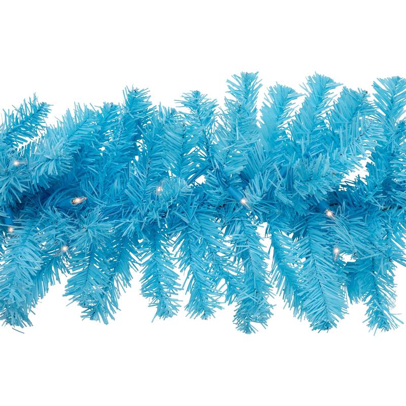 Pre-Lit Artificial Pine Christmas Garland - 9' - Sky Blue - Clear Lights
