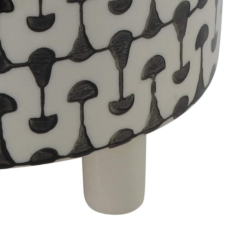 Black & White Round Stoneware Footed Planter