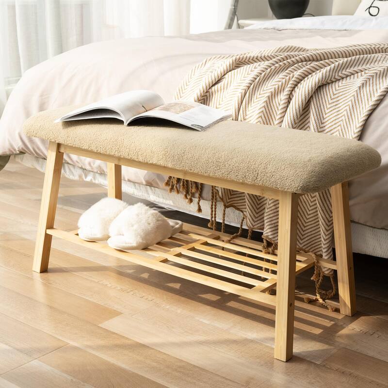 StorageWorks Tufted Bench, Entryway Bench with Shoe Storage Shelf - 36.22"x13.78"x17.72"