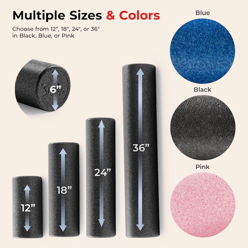 Sunny Health & Fitness High-Density Foam Roller 12" to 36" - Black