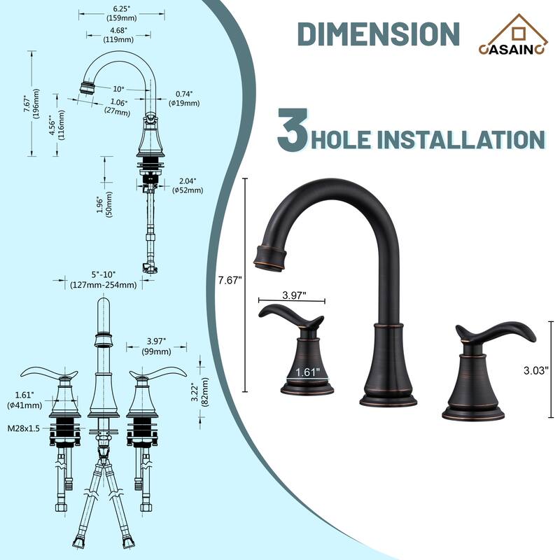 8 in. Widespread Double Handle Bathroom Faucet with Drain Kit Included