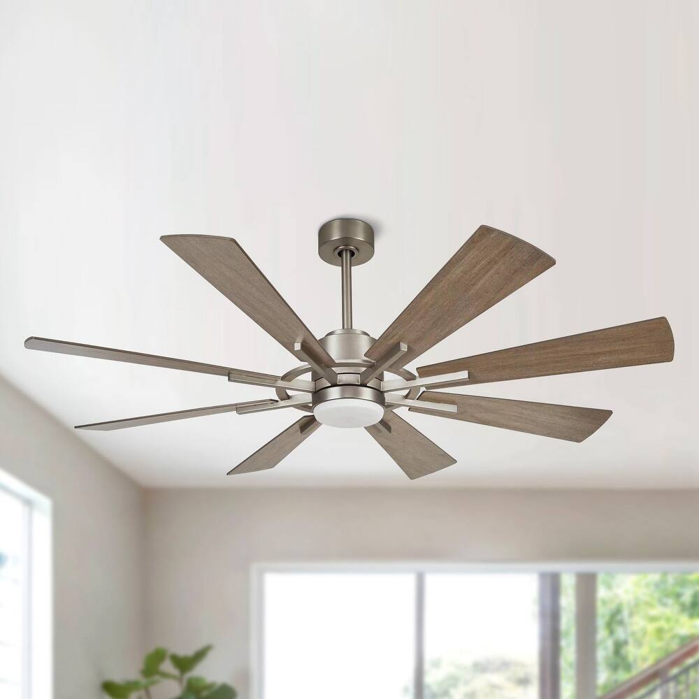 60-inch Farmhouse Nickel 8-Blade Windmill Ceiling Fan with Light and Remote