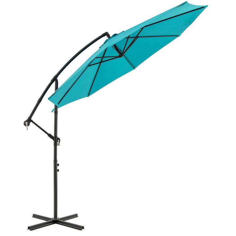 Costway 10 FT Patio Offset Umbrella w/8 Ribs Cross Base Tilt - Turquoise