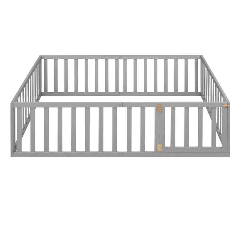 Kids Full Size Floor Bed Frame with Safety Fence - Versatile Design