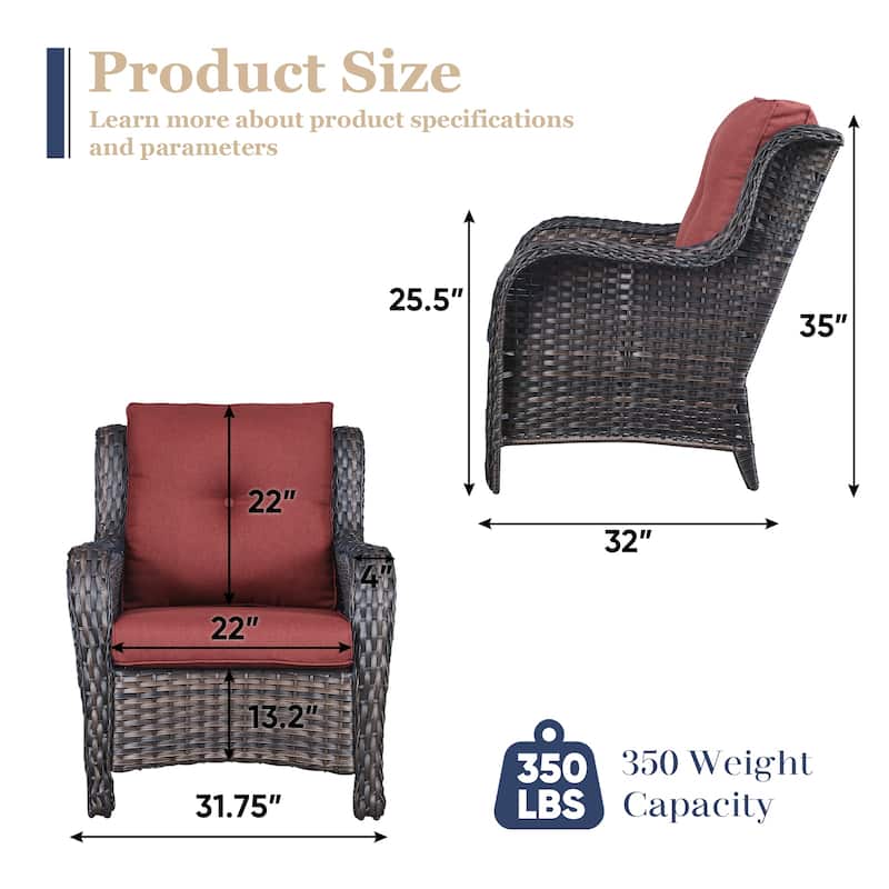 Pocassy Outdoor Patio Chairs Ottoman Table with 4 Inch Cushion