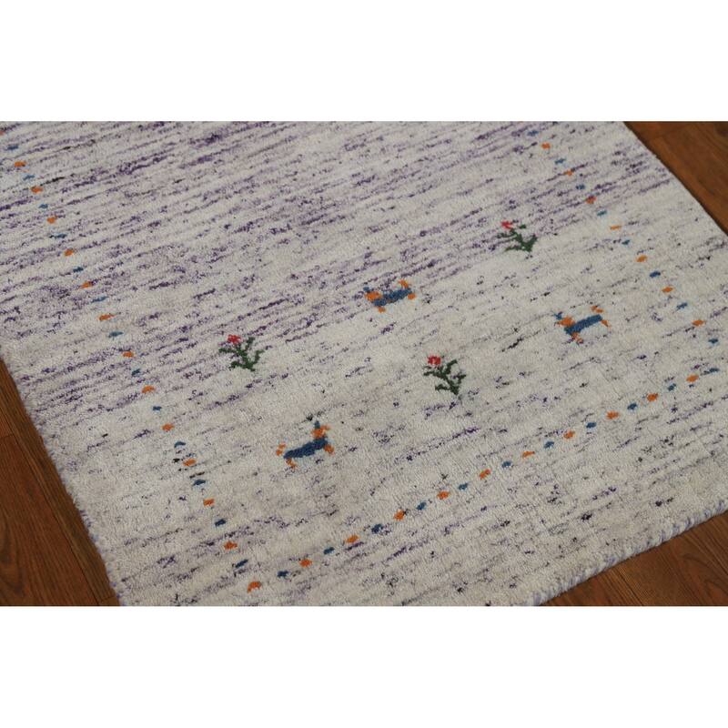 Purple Tribal Gabbeh Indian Runner Rug Hand-Knotted Wool Carpet - 2'4" x 9'6"