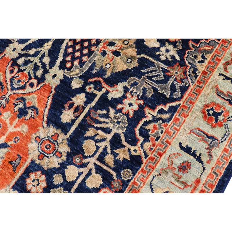 Tribal Heriz Ziegler Matilda Blue Rust Hand-Knotted Rug - 3'9'' x 5'10''