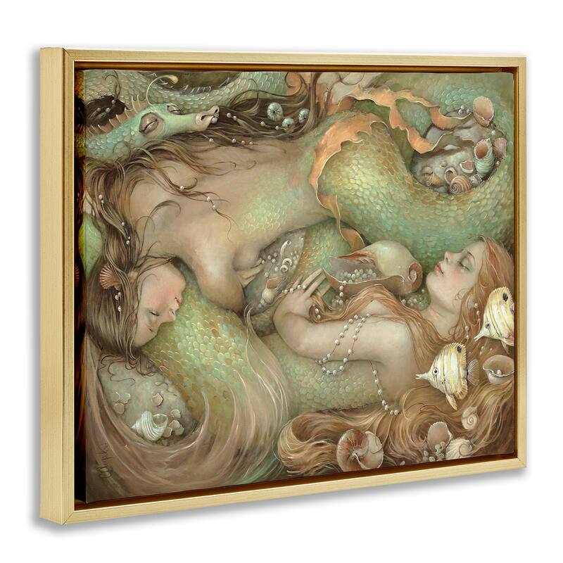 Stupell Two Mermaids Underwater Framed Floater Canvas Wall Art Design by Christina P. Wyatt