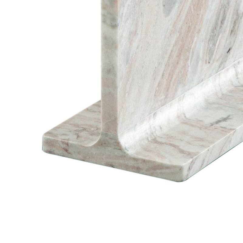 Isy Accent End Table, 15 Inch Natural Tan Brown I-Beam Shaped Marble