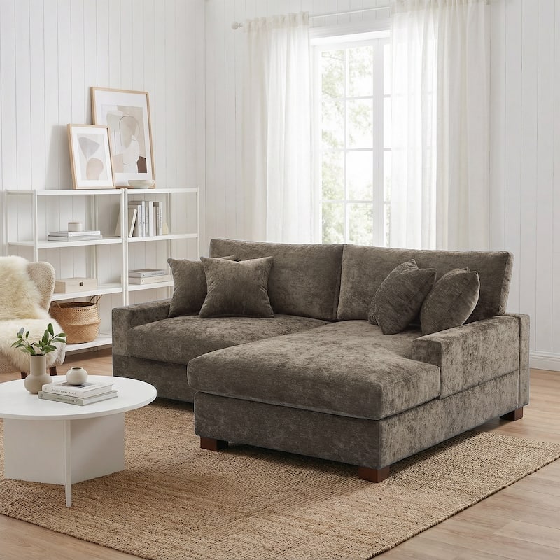 Modern Oversized Chenille Modular Sectional Sofa With Chaise - Camel/2 Piece - Right Facing