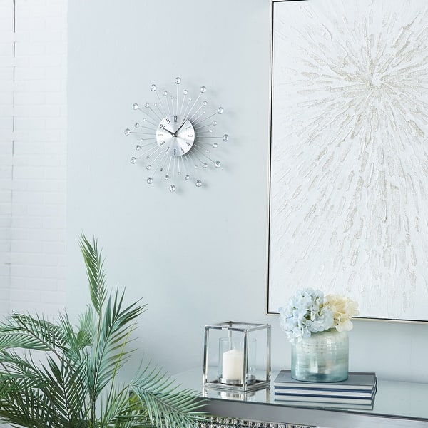 slide 2 of 70, Gold / Copper / or Silver Iron Metal Starburst Sun Glam Wall Clock