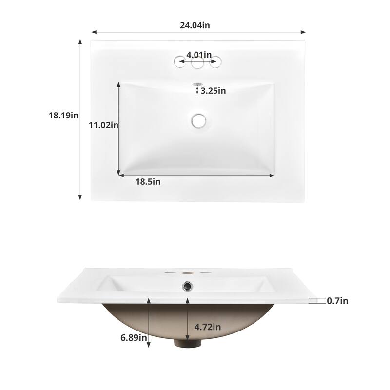 GDFStudio - Elmbrook Modern Bathroom Vanity with Ceramic Sink and 2 Storage Drawers & Soft-Closing Door - 24'W