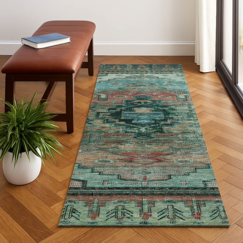 Premium Washable Super Soft Global Traditional Mayfield Rug - Teal - 2'3" x 7'6"