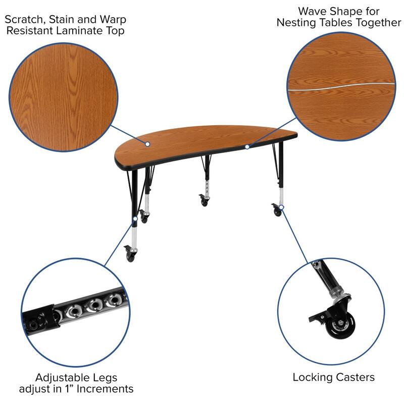 3PC Mobile 76" Oval Wave Flexible Grey Kids Adjustable Activity Table Set