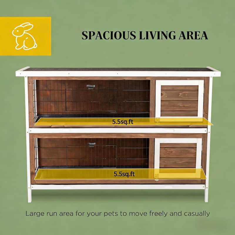 Spacious Pet House,2-Story Large Rabbit Hutch is designed for convenient cleaning - Brown