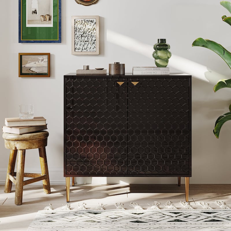 Hexagonal Pattern 2-door Storage Cabinet Buffet Cabinet Sideboard