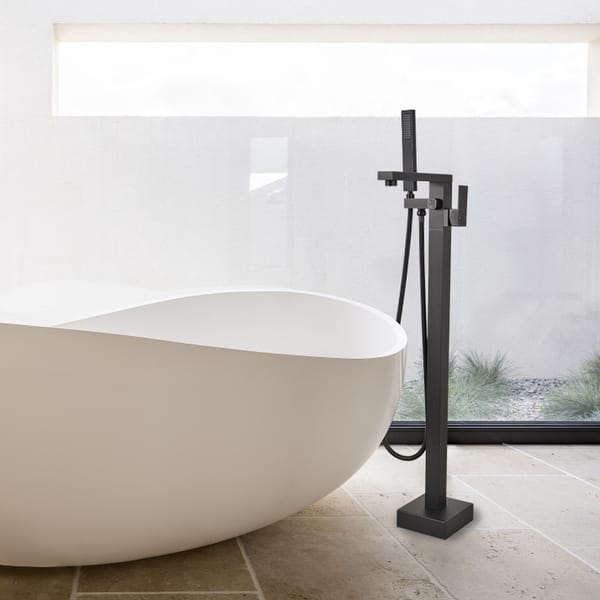 slide 2 of 18, Freestanding Floor Mount Bath Tub Faucet with Handheld Shower