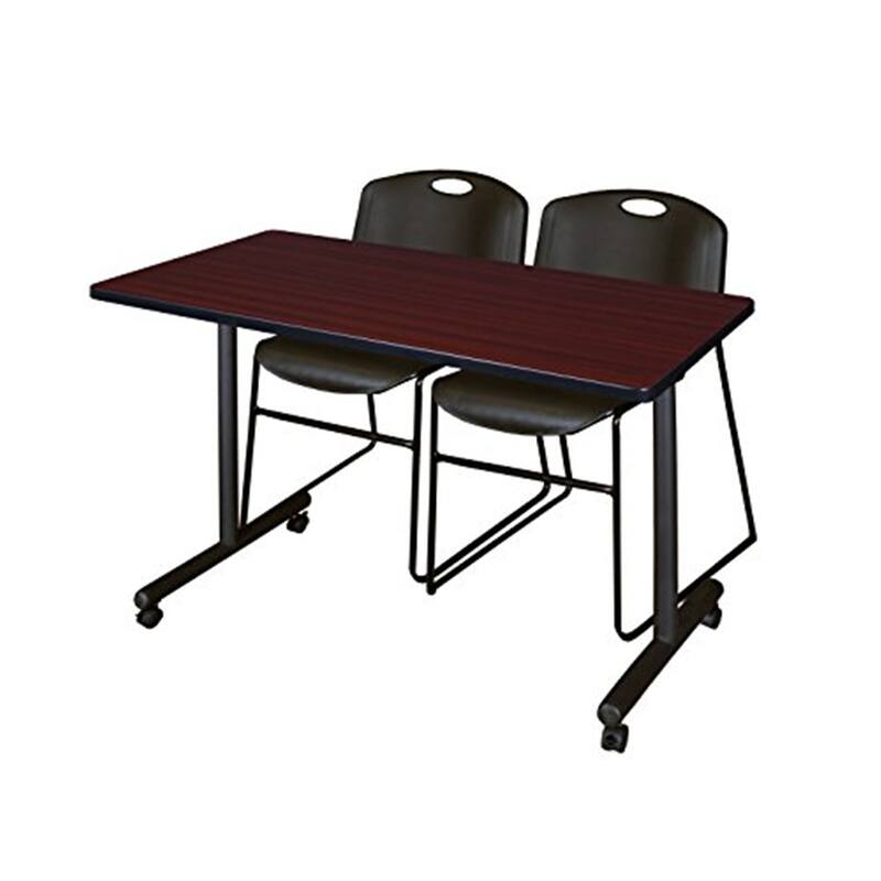 48" x 24" Mobile Training Table- Mahogany & 2 Stack Chairs- Black