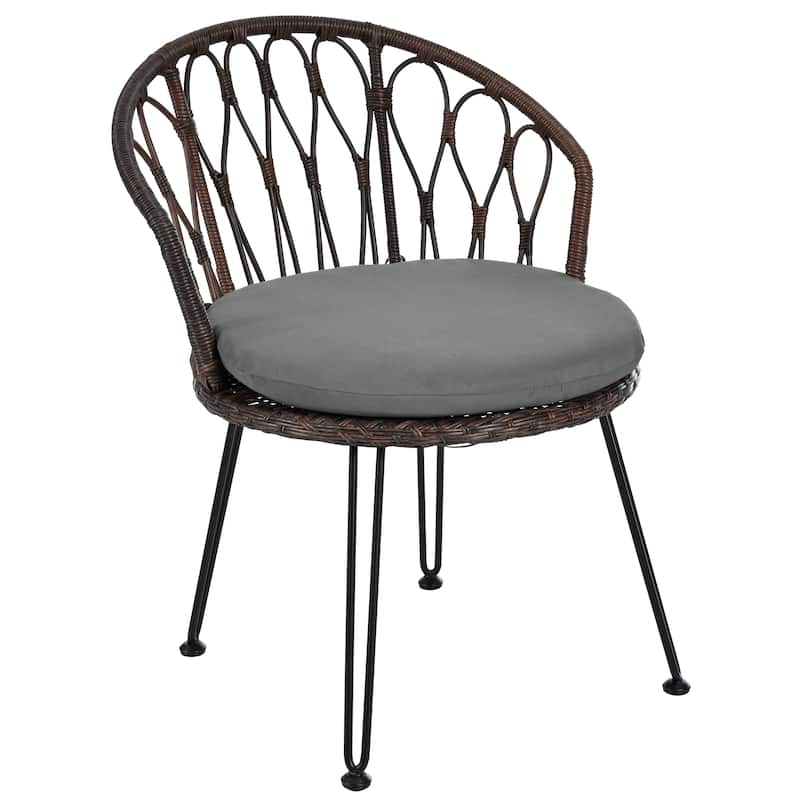 Outdoor Leisure Set, 2 Rattan Single Chairs with 1 Glass Round Table