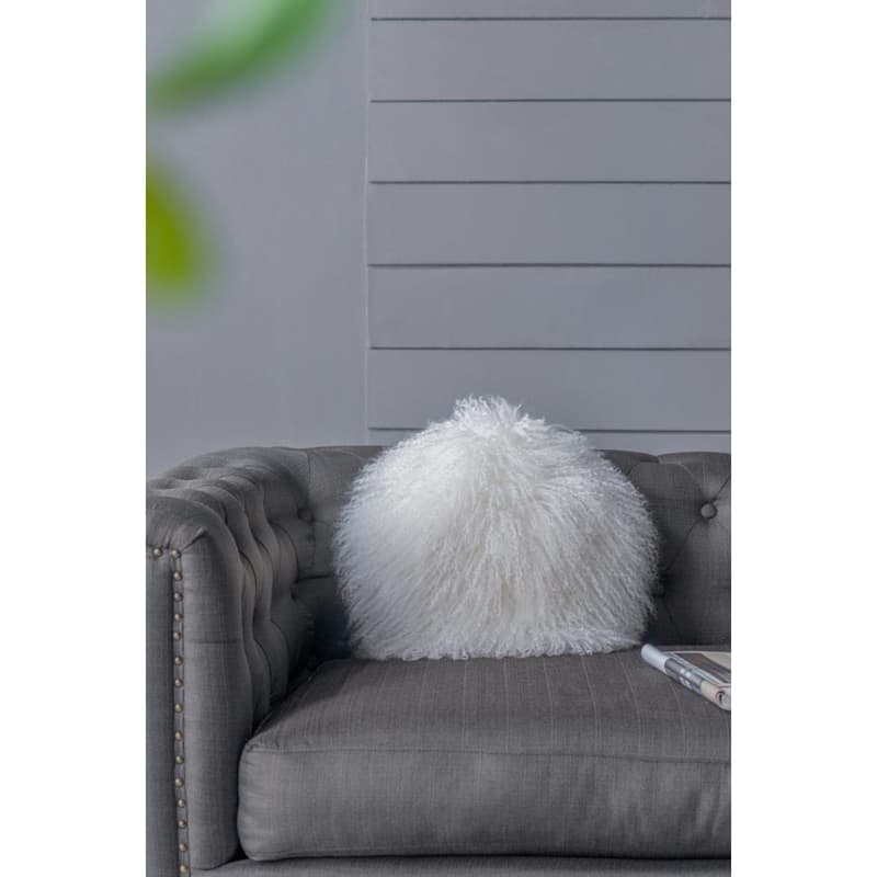 Lamb Fur Round Throw Pillow - 13.75" - White