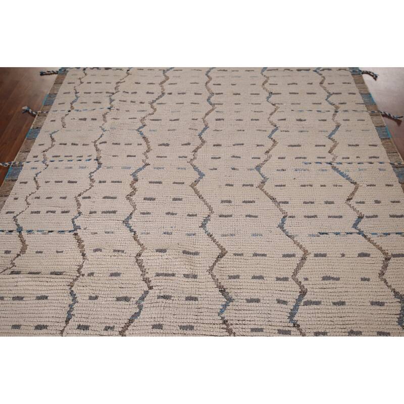 Ivory Striped Moroccan Oriental Area Rug Hand-Knotted Wool Carpet - 6'0"x 9'10"