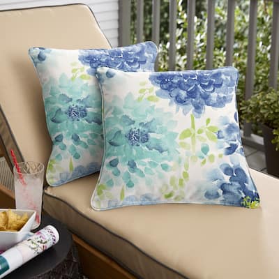 Sorra Home Gardenia Seaglass Outdoor/Indoor Corded Pillow Set of Two 16in x 16in x 6in