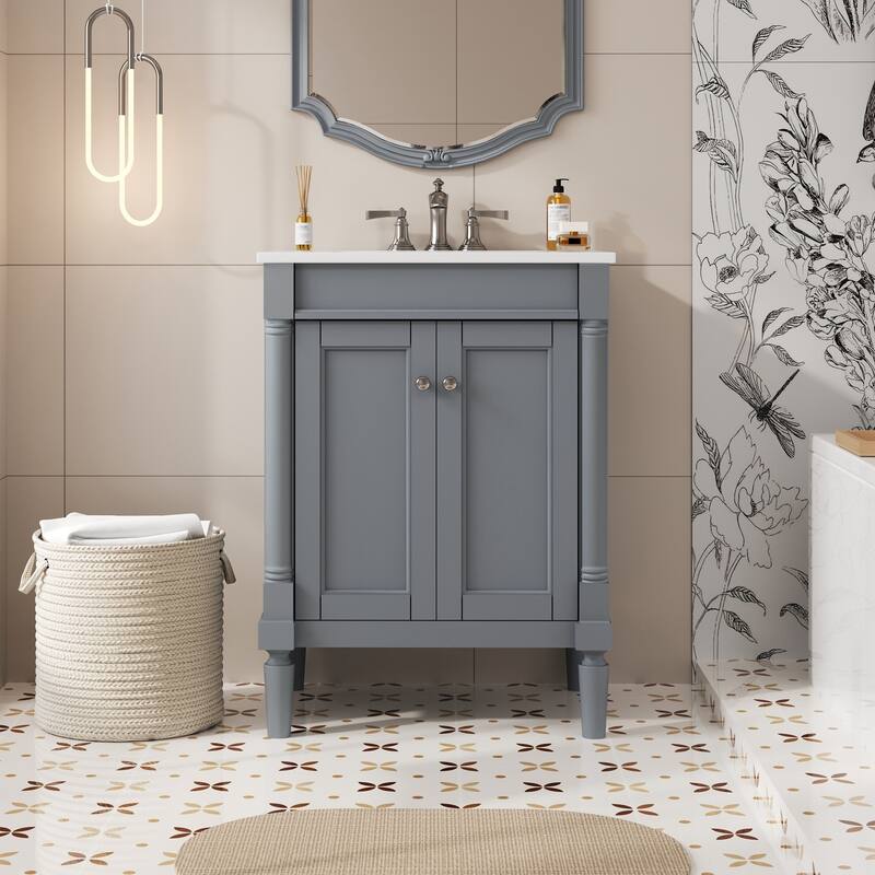 24'' Freestanding Bathroom Vanity with White Integrated Ceramic Sink - 24'' x 18.1'' x 33.7'' - Painted - 24'' x 18.1'' x 33.7'' - Grey