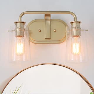 Mid-century Modern Gold Bathroom Vanity Lights Seeded Glass Linear Wall Sconces