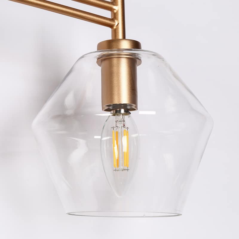 Modern Gold 3-Light Bathroom Vanity Lights Clear Glass Wall Sconces - L26" x H9.1"