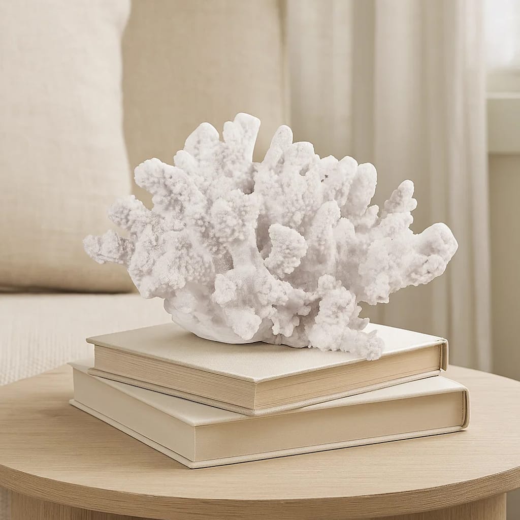 Lily 9 Inch Faux Coral Accent Sculpture, Polyresin Table Decoration, White