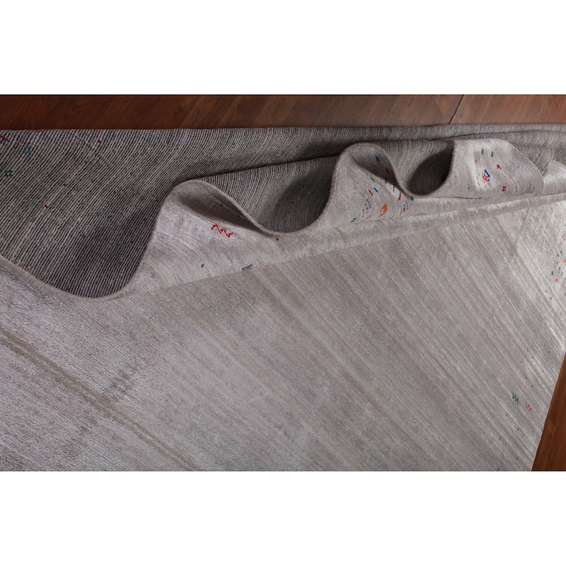 Hand Knotted Oriental 100% Wool Carpet Tribal Stripe Greys & Charcoal Gabbeh Area Rug - 12' 5'' X 9' 2''