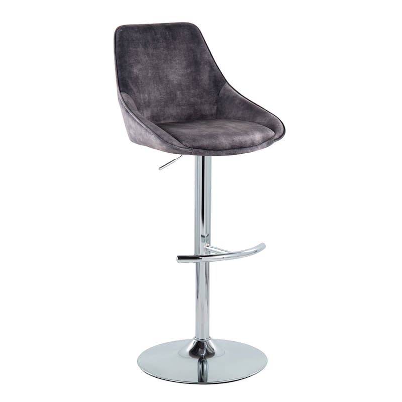 Silver Orchid Alba Adjustable Bar Stool with Rounded T Footrest (Set of 2) - Grey Velvet/Chrome