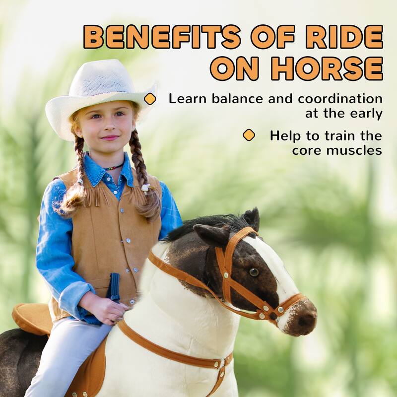 Brown Cream White Plush Ride on Horse with Sounds and Steel Frame - 33.5" L x 11" W x 23.6" H