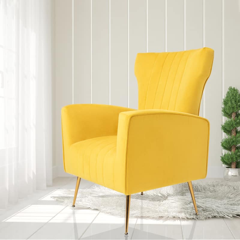 Velvet Accent Chair, Wingback Arm Chair with Gold Legs, Upholstered Single Sofa
