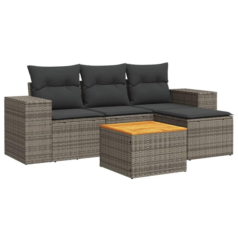 vidaXL Patio Sofa Set with Cushions Outdoor Furniture 5 Piece Poly Rattan - 21.7 x 21.7 x 14.6