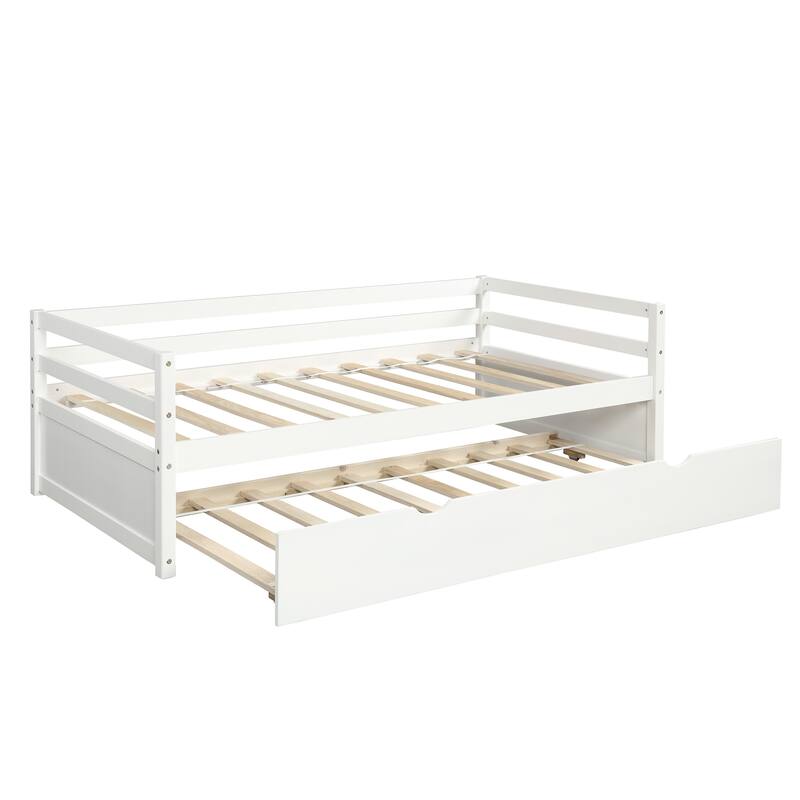 Roomfitters Twin Wood Daybed with Pull-Out Trundle Frame, White Finish