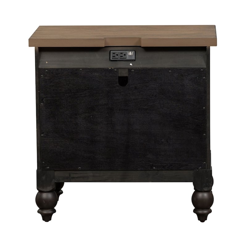 Americana Farmhouse Black 2 Drawer Nightstand with Charging Station