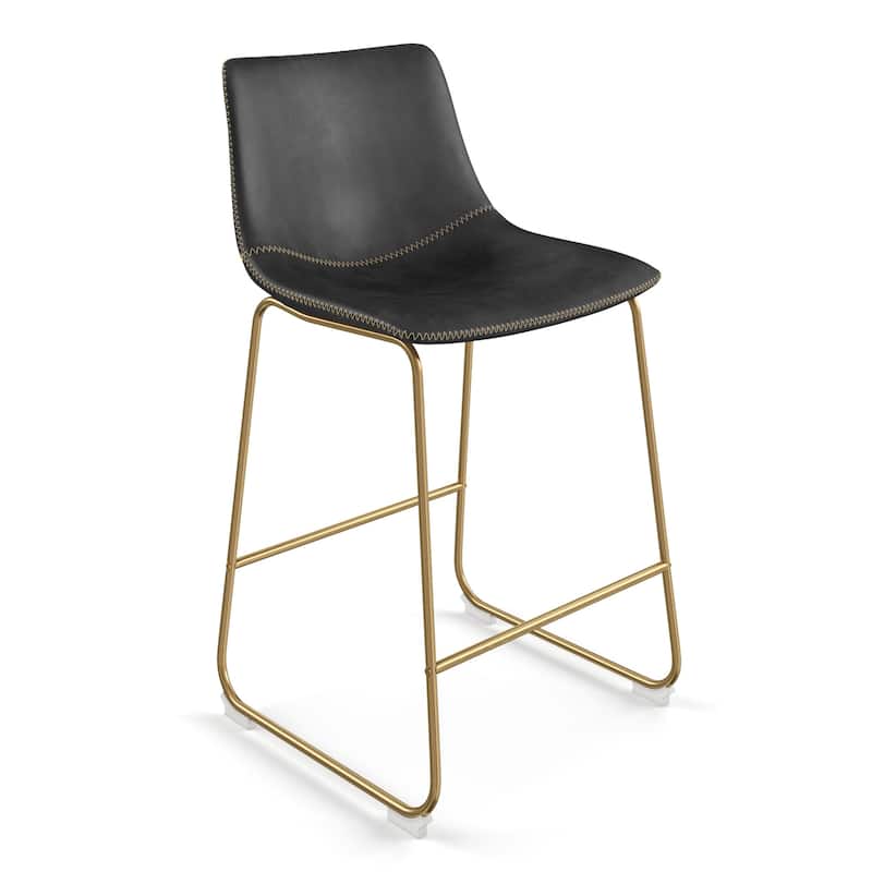 Petra Counter Height Stool with Gold Frame (Set of 2) - Black Vegan Leather / Gold Frame