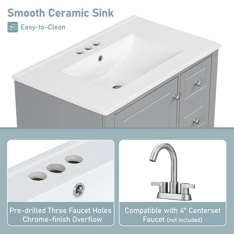 30"Freestanding Bathroom Vanity with Ceramic Sink