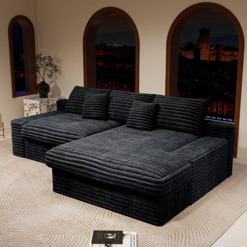 Roomfitters 118.1" Modular Sectional Sofa, 2-Piece Compressed Cloud Couch, No Assembly Required, Plush Corduroy, Black - Black