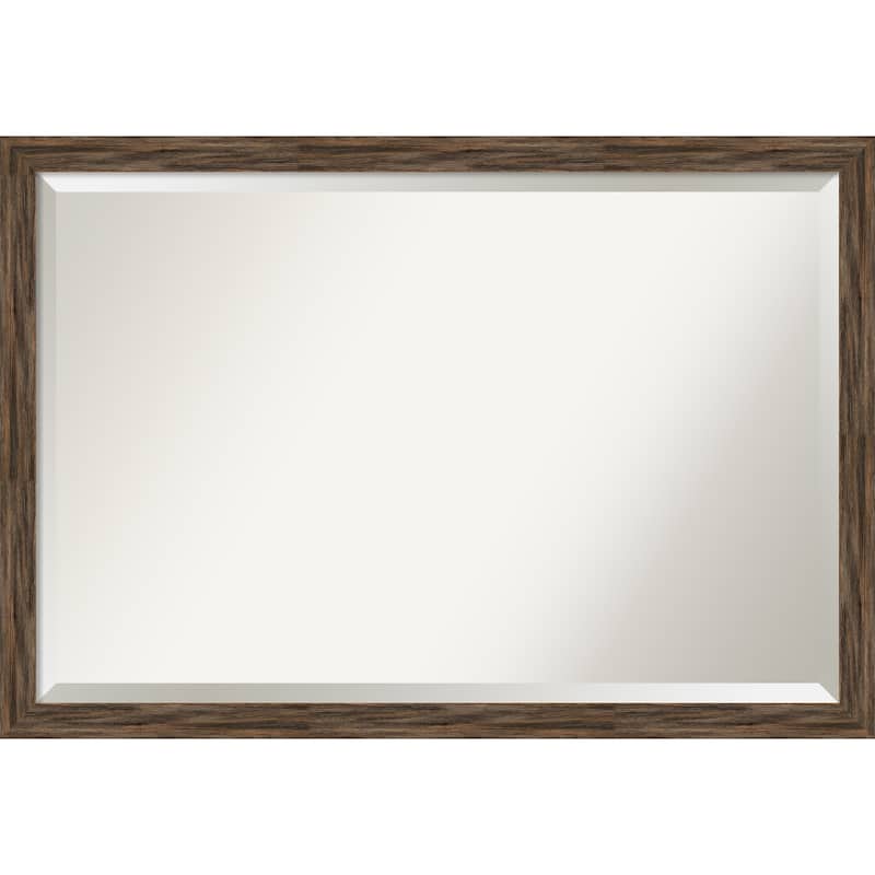 Beveled Wood Bathroom Wall Mirror - Regis Barnwood Mocha Narrow Frame - Regis Barnwood Mocha Narrow