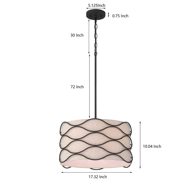 Acroma 4-light Modern Wave Frame Drum Chandelier with Fabric Shade