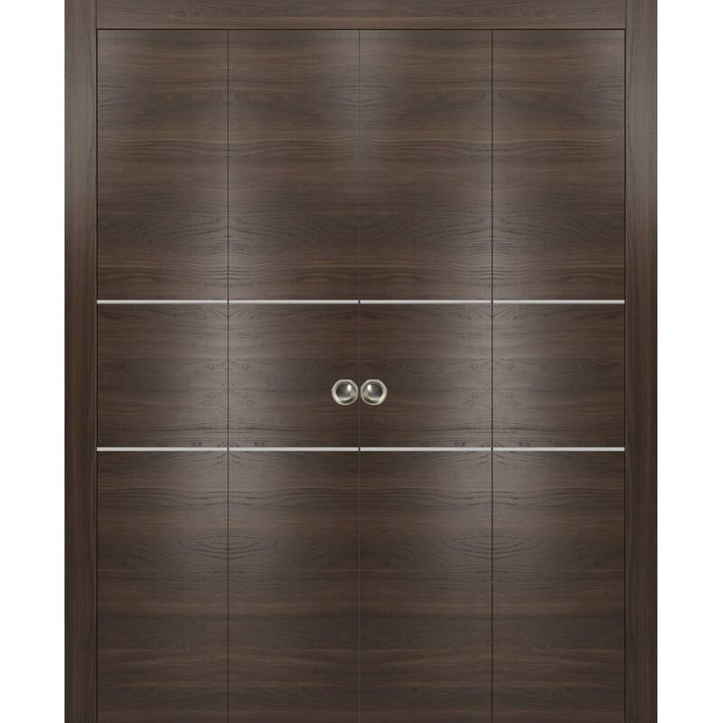 Double Bi-fold Doors Planum 0110 Chocolate Ash with Sturdy Tracks - Grey - 96" x 80" (4* 24x80)