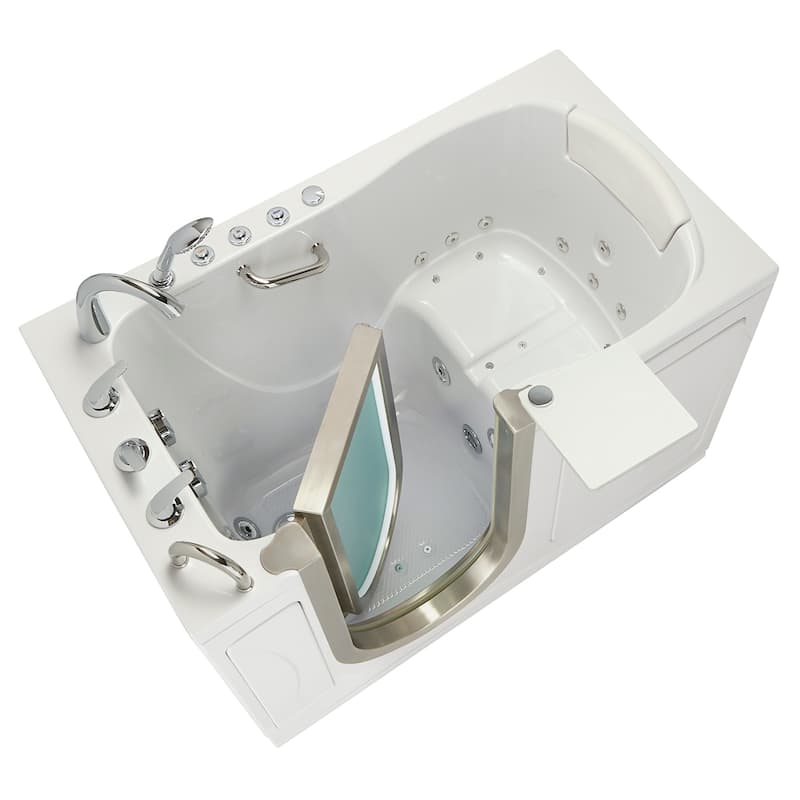 Ella Royal 32"x52" Acrylic Hydro Massage Walk-In Bathtub with Inward Swing Door, 5 Piece Fast Fill Faucet, 2" Dual Drain